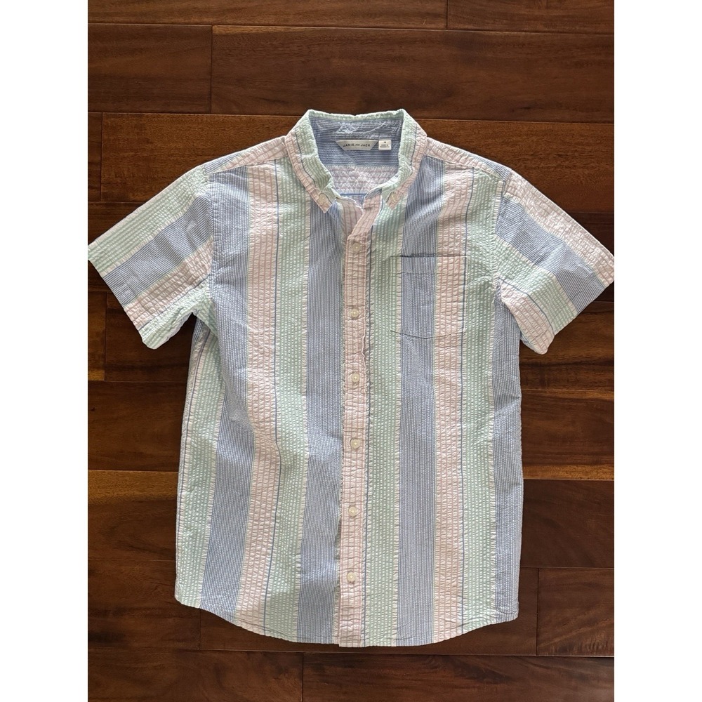 Janie and Jack Kids Seersucker Striped Short Sleeve Button Down Size 18
